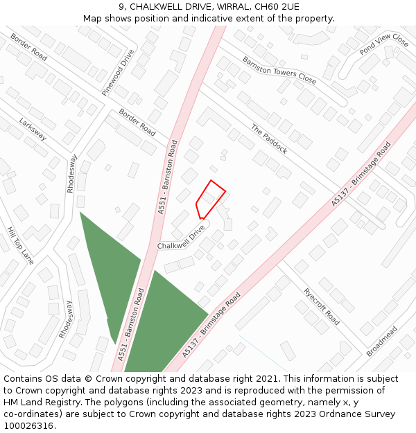 9, CHALKWELL DRIVE, WIRRAL, CH60 2UE: Location map and indicative extent of plot