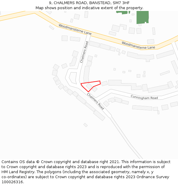 9, CHALMERS ROAD, BANSTEAD, SM7 3HF: Location map and indicative extent of plot
