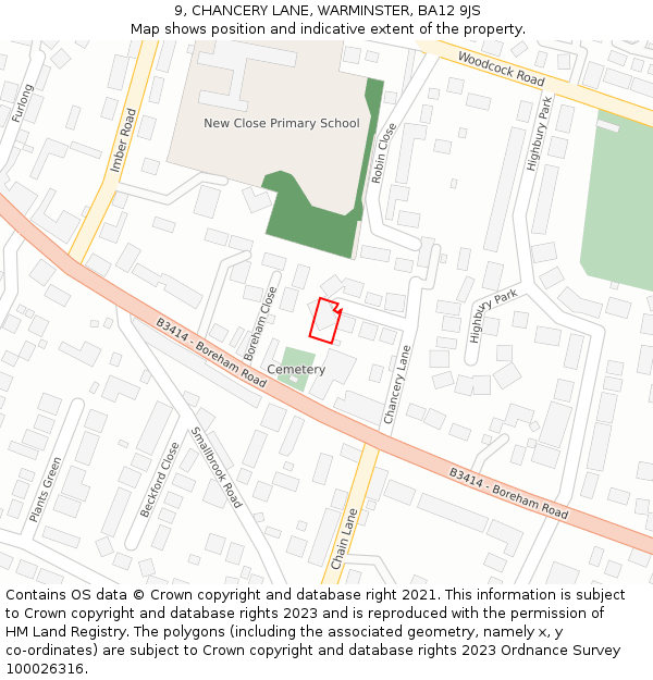 9, CHANCERY LANE, WARMINSTER, BA12 9JS: Location map and indicative extent of plot