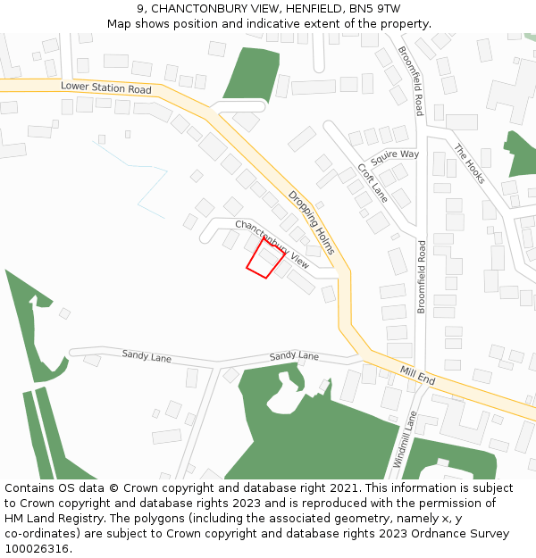 9, CHANCTONBURY VIEW, HENFIELD, BN5 9TW: Location map and indicative extent of plot