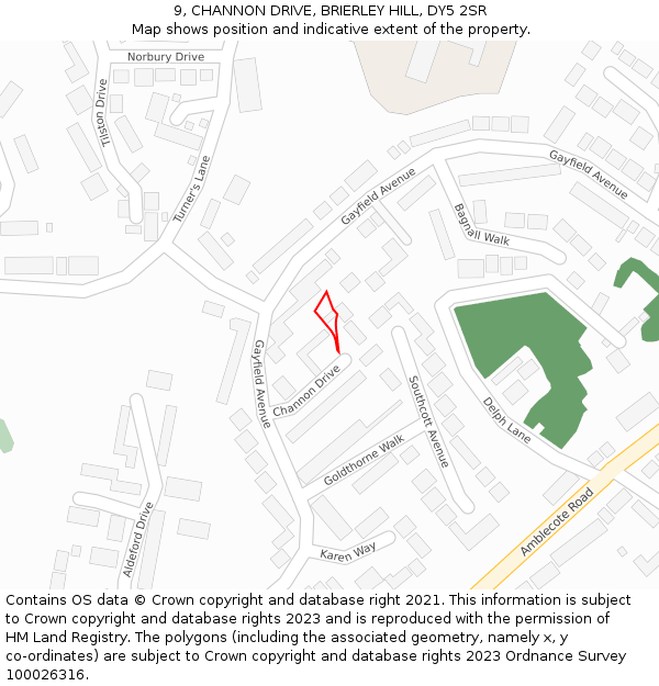 9, CHANNON DRIVE, BRIERLEY HILL, DY5 2SR: Location map and indicative extent of plot