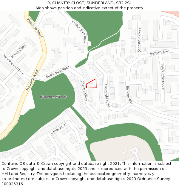 9, CHANTRY CLOSE, SUNDERLAND, SR3 2SL: Location map and indicative extent of plot