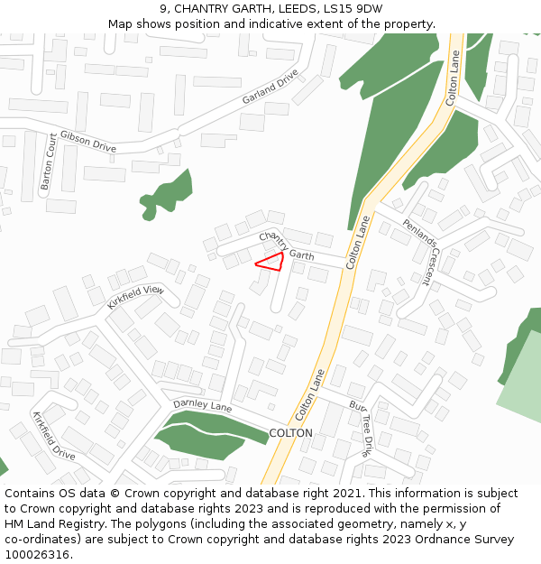 9, CHANTRY GARTH, LEEDS, LS15 9DW: Location map and indicative extent of plot