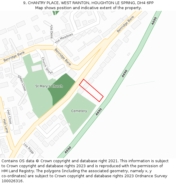 9, CHANTRY PLACE, WEST RAINTON, HOUGHTON LE SPRING, DH4 6PP: Location map and indicative extent of plot