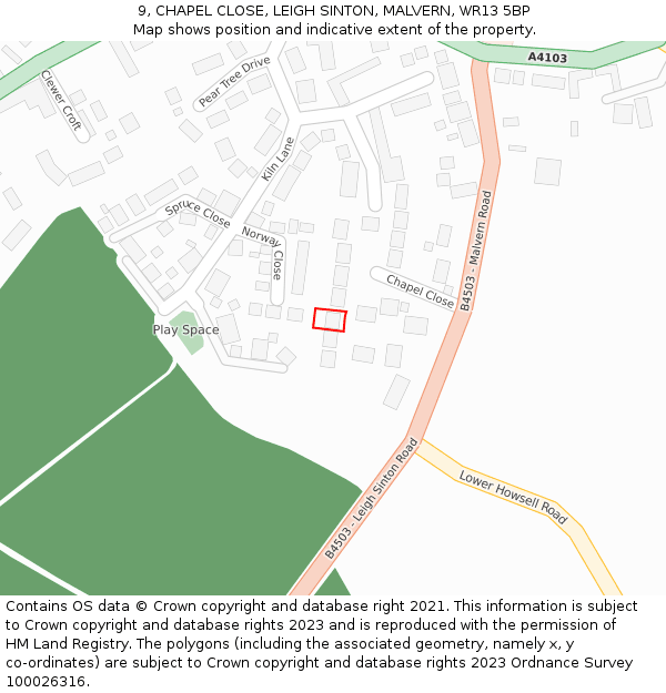 9, CHAPEL CLOSE, LEIGH SINTON, MALVERN, WR13 5BP: Location map and indicative extent of plot