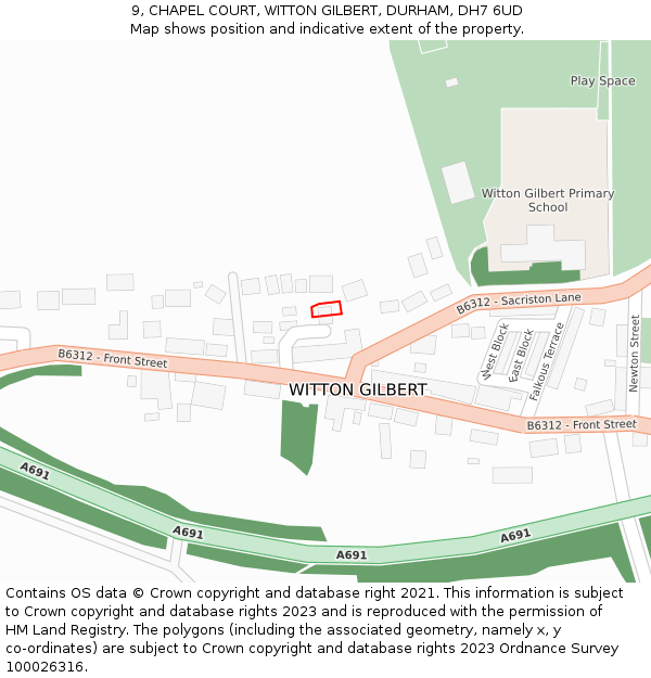 9, CHAPEL COURT, WITTON GILBERT, DURHAM, DH7 6UD: Location map and indicative extent of plot