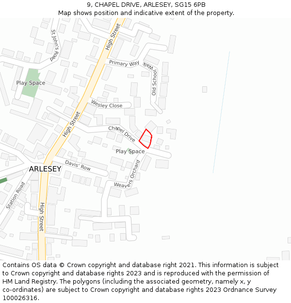 9, CHAPEL DRIVE, ARLESEY, SG15 6PB: Location map and indicative extent of plot