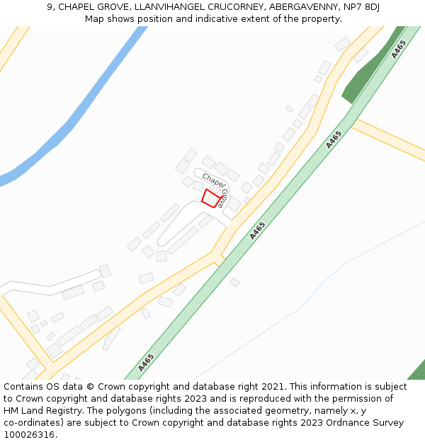 9, CHAPEL GROVE, LLANVIHANGEL CRUCORNEY, ABERGAVENNY, NP7 8DJ: Location map and indicative extent of plot