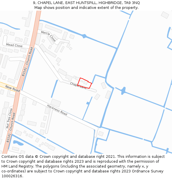 9, CHAPEL LANE, EAST HUNTSPILL, HIGHBRIDGE, TA9 3NQ: Location map and indicative extent of plot