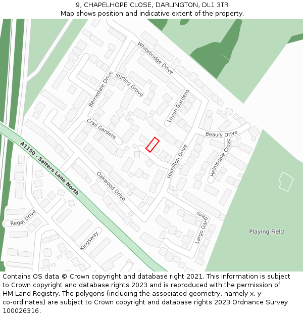 9, CHAPELHOPE CLOSE, DARLINGTON, DL1 3TR: Location map and indicative extent of plot