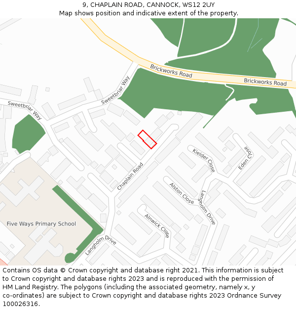 9, CHAPLAIN ROAD, CANNOCK, WS12 2UY: Location map and indicative extent of plot