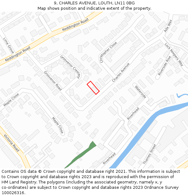 9, CHARLES AVENUE, LOUTH, LN11 0BG: Location map and indicative extent of plot