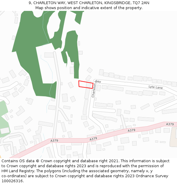 9, CHARLETON WAY, WEST CHARLETON, KINGSBRIDGE, TQ7 2AN: Location map and indicative extent of plot