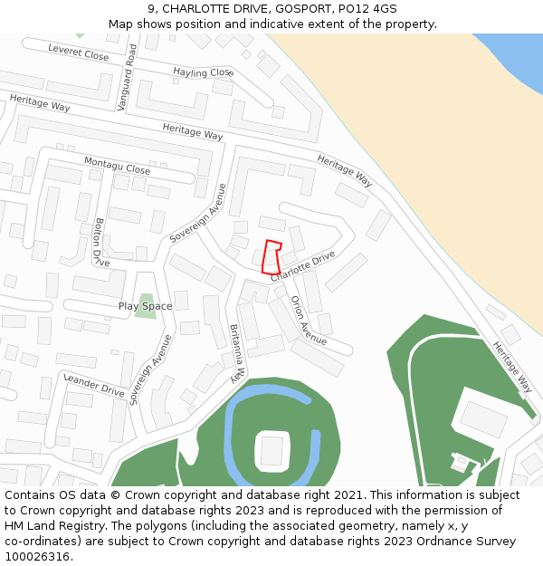 9, CHARLOTTE DRIVE, GOSPORT, PO12 4GS: Location map and indicative extent of plot
