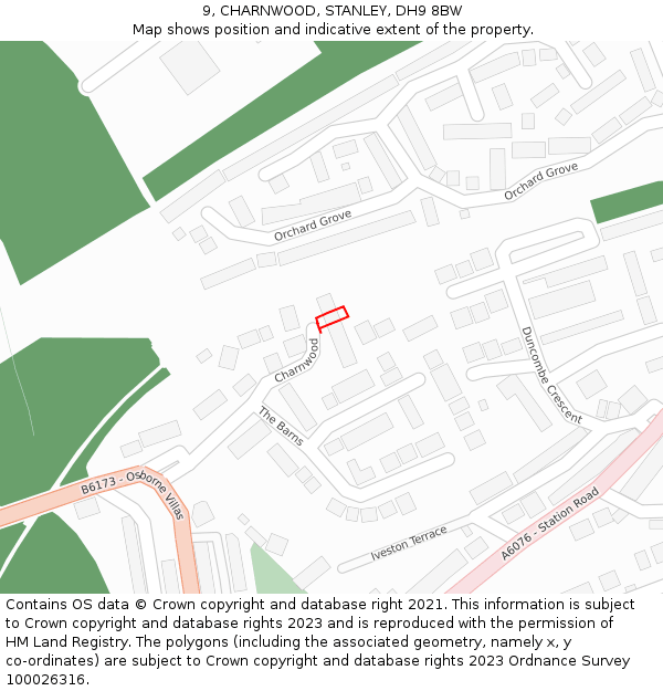 9, CHARNWOOD, STANLEY, DH9 8BW: Location map and indicative extent of plot