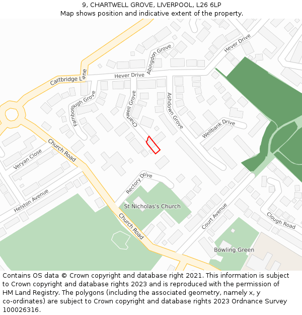 9, CHARTWELL GROVE, LIVERPOOL, L26 6LP: Location map and indicative extent of plot