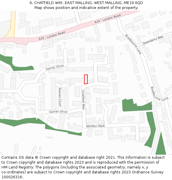 9, CHATFIELD WAY, EAST MALLING, WEST MALLING, ME19 6QD: Location map and indicative extent of plot