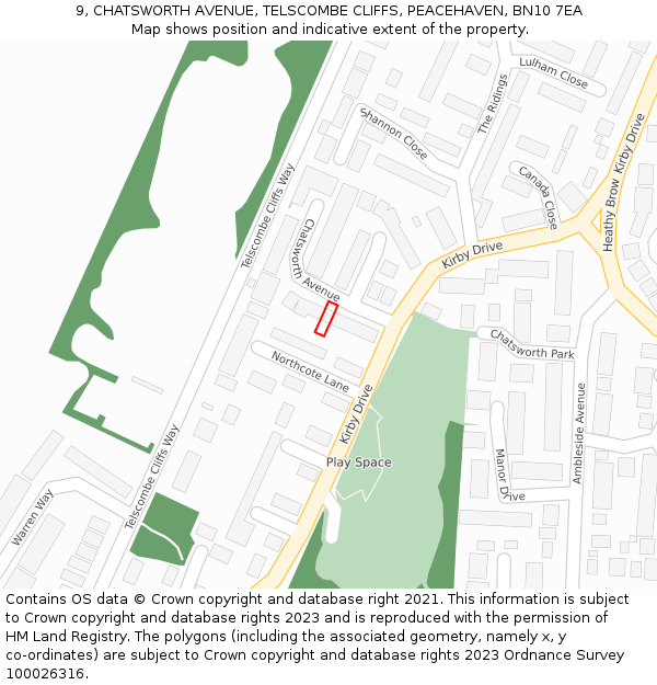 9, CHATSWORTH AVENUE, TELSCOMBE CLIFFS, PEACEHAVEN, BN10 7EA: Location map and indicative extent of plot