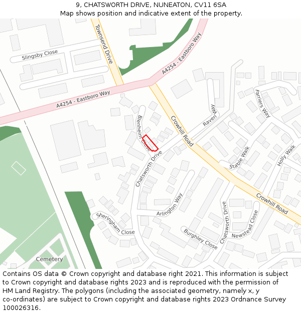 9, CHATSWORTH DRIVE, NUNEATON, CV11 6SA: Location map and indicative extent of plot