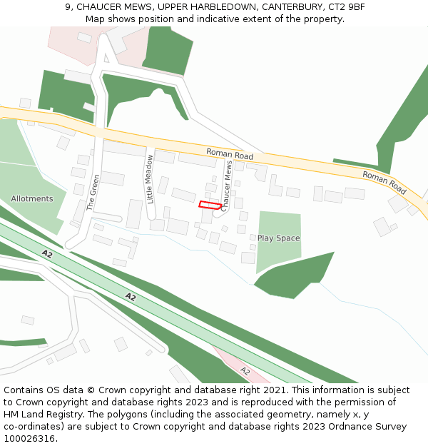 9, CHAUCER MEWS, UPPER HARBLEDOWN, CANTERBURY, CT2 9BF: Location map and indicative extent of plot