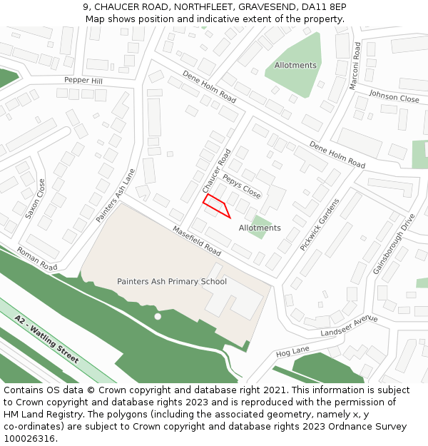 9, CHAUCER ROAD, NORTHFLEET, GRAVESEND, DA11 8EP: Location map and indicative extent of plot