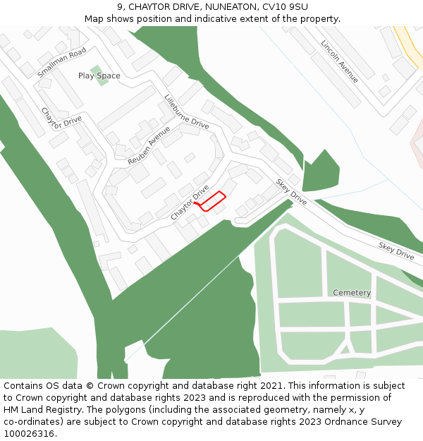 9, CHAYTOR DRIVE, NUNEATON, CV10 9SU: Location map and indicative extent of plot