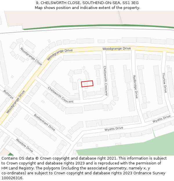 9, CHELSWORTH CLOSE, SOUTHEND-ON-SEA, SS1 3EG: Location map and indicative extent of plot