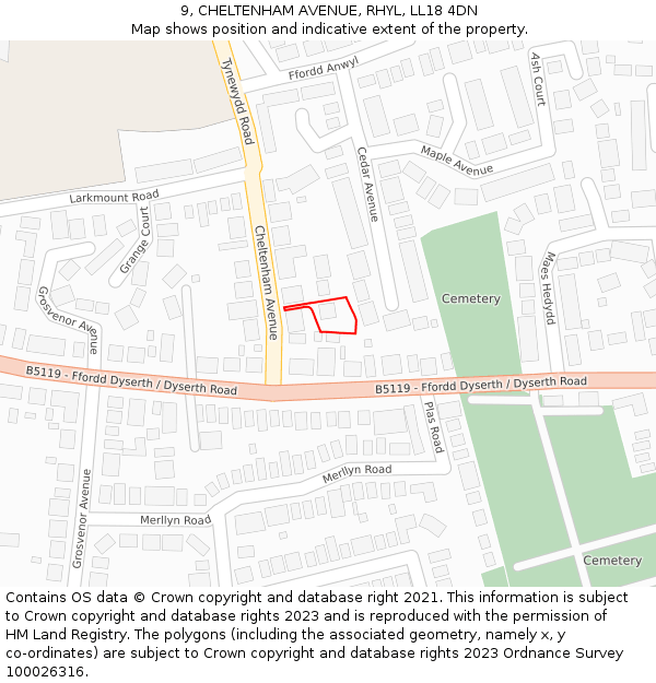 9, CHELTENHAM AVENUE, RHYL, LL18 4DN: Location map and indicative extent of plot