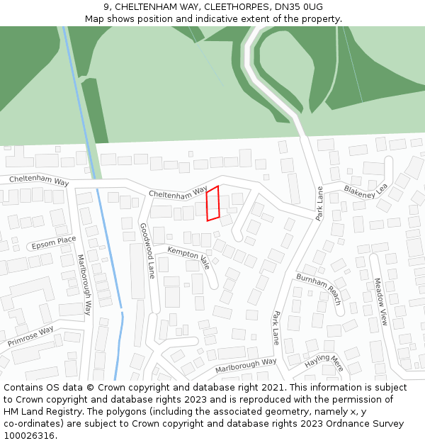 9, CHELTENHAM WAY, CLEETHORPES, DN35 0UG: Location map and indicative extent of plot