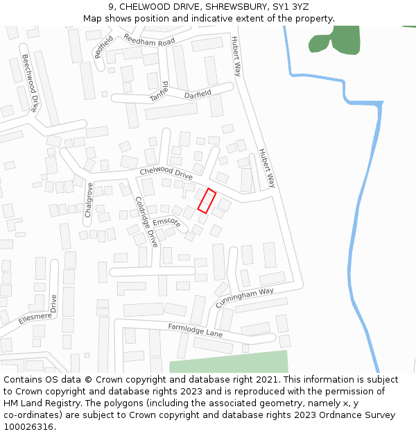 9, CHELWOOD DRIVE, SHREWSBURY, SY1 3YZ: Location map and indicative extent of plot