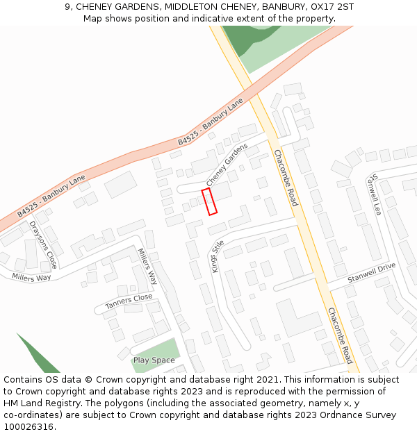 9, CHENEY GARDENS, MIDDLETON CHENEY, BANBURY, OX17 2ST: Location map and indicative extent of plot