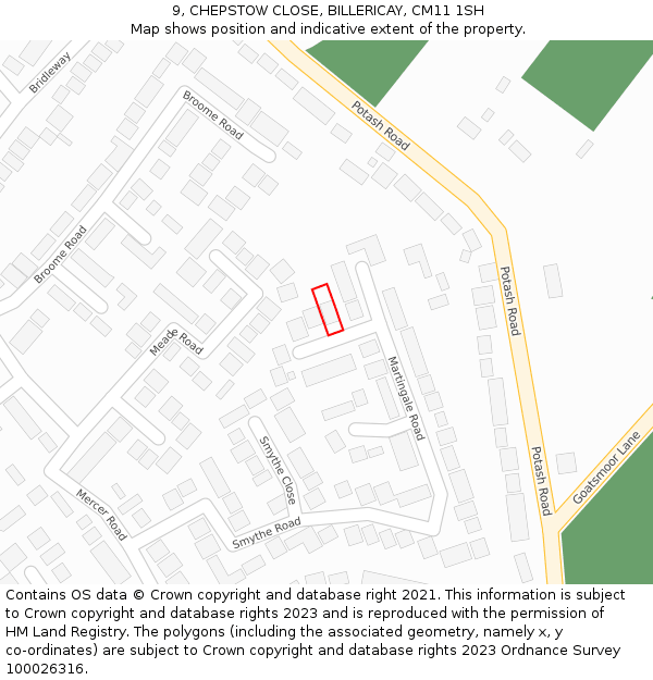 9, CHEPSTOW CLOSE, BILLERICAY, CM11 1SH: Location map and indicative extent of plot
