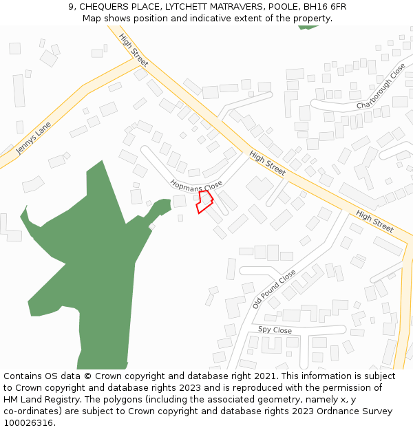 9, CHEQUERS PLACE, LYTCHETT MATRAVERS, POOLE, BH16 6FR: Location map and indicative extent of plot