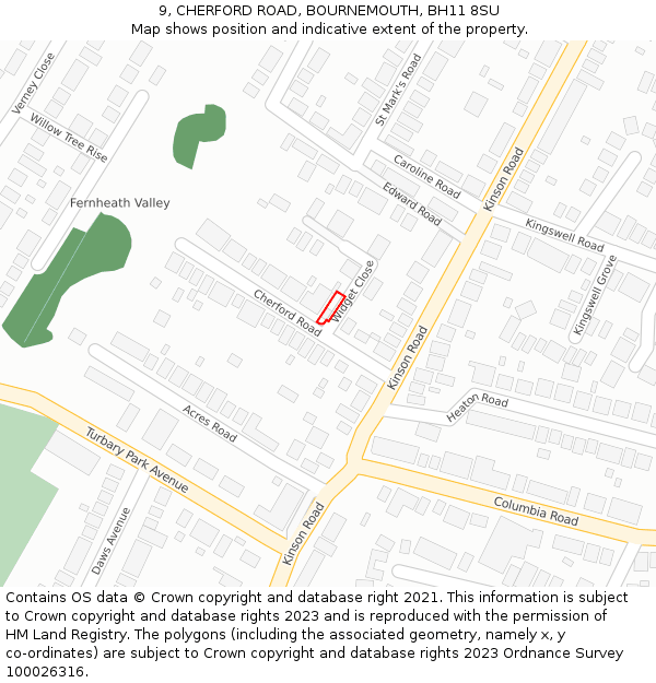 9, CHERFORD ROAD, BOURNEMOUTH, BH11 8SU: Location map and indicative extent of plot