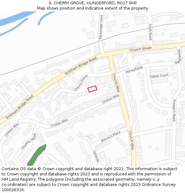 9, CHERRY GROVE, HUNGERFORD, RG17 0HP: Location map and indicative extent of plot