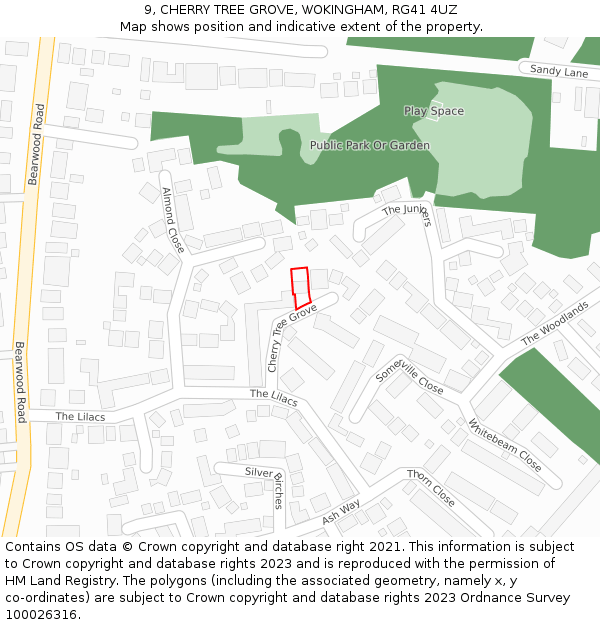 9, CHERRY TREE GROVE, WOKINGHAM, RG41 4UZ: Location map and indicative extent of plot