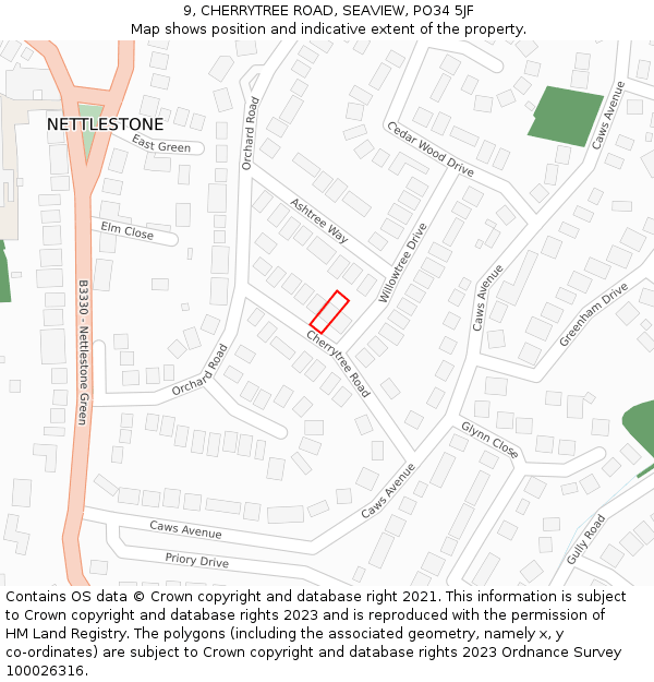 9, CHERRYTREE ROAD, SEAVIEW, PO34 5JF: Location map and indicative extent of plot