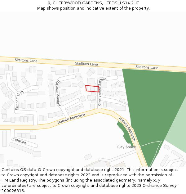 9, CHERRYWOOD GARDENS, LEEDS, LS14 2HE: Location map and indicative extent of plot