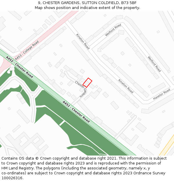 9, CHESTER GARDENS, SUTTON COLDFIELD, B73 5BF: Location map and indicative extent of plot