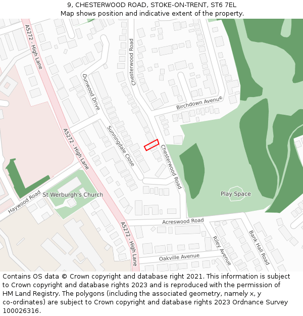 9, CHESTERWOOD ROAD, STOKE-ON-TRENT, ST6 7EL: Location map and indicative extent of plot
