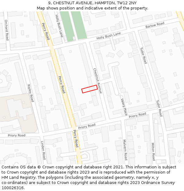 9, CHESTNUT AVENUE, HAMPTON, TW12 2NY: Location map and indicative extent of plot