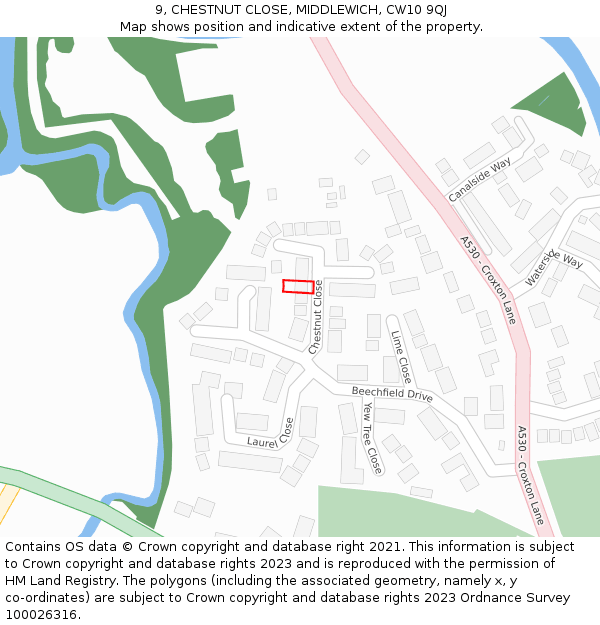 9, CHESTNUT CLOSE, MIDDLEWICH, CW10 9QJ: Location map and indicative extent of plot