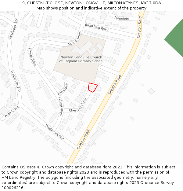 9, CHESTNUT CLOSE, NEWTON LONGVILLE, MILTON KEYNES, MK17 0DA: Location map and indicative extent of plot