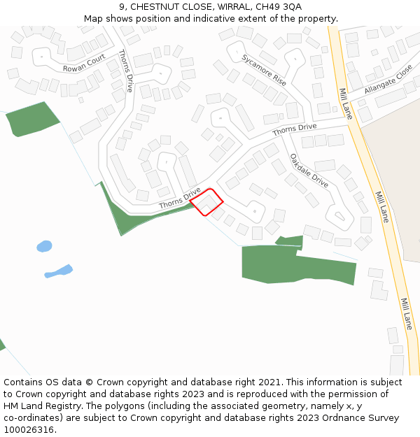 9, CHESTNUT CLOSE, WIRRAL, CH49 3QA: Location map and indicative extent of plot