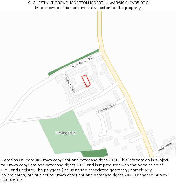 9, CHESTNUT GROVE, MORETON MORRELL, WARWICK, CV35 9DG: Location map and indicative extent of plot