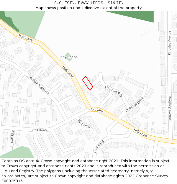 9, CHESTNUT WAY, LEEDS, LS16 7TN: Location map and indicative extent of plot