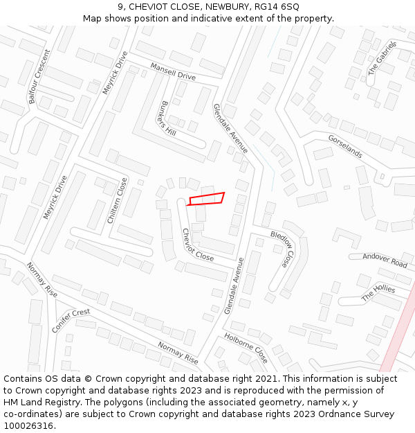 9, CHEVIOT CLOSE, NEWBURY, RG14 6SQ: Location map and indicative extent of plot