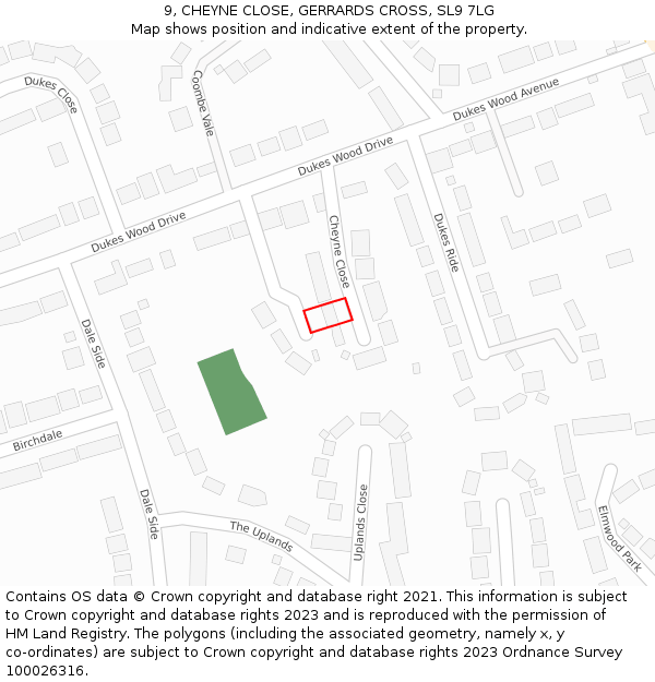 9, CHEYNE CLOSE, GERRARDS CROSS, SL9 7LG: Location map and indicative extent of plot