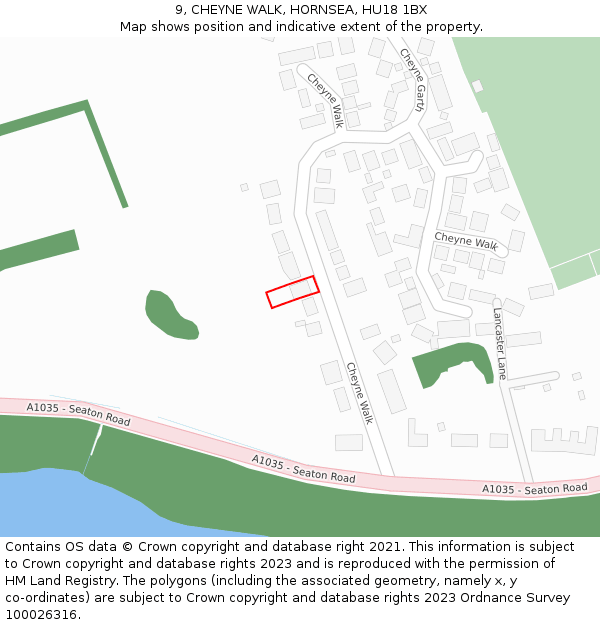 9, CHEYNE WALK, HORNSEA, HU18 1BX: Location map and indicative extent of plot
