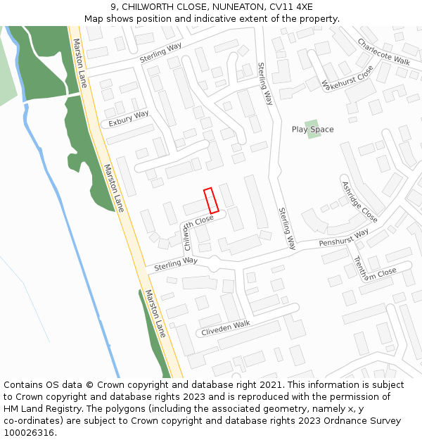 9, CHILWORTH CLOSE, NUNEATON, CV11 4XE: Location map and indicative extent of plot